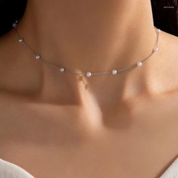 Pendant Necklaces Simple Pearl Stone Drop Necklace For Women Alloy Metal Beaded Collarbone Choker Engagement Jewelry 22917