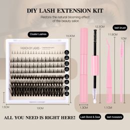 Handmade Reusable 220 Cluster Eyelash Extensions Soft Light Thick Curl Grafted Fake Lashes with Lash Bond & Seal Tweezer Brush Individual Eyelashes