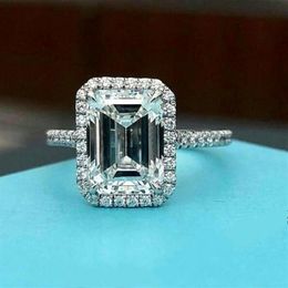 Choucong Brand Ins Top Sell Wedding Ring Luxury Jewelry Real 925 Sterling Silver Emerald Cut White 5A Zircon CZ Diamond High Quali2845