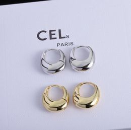 Designer Fashion Hoop Earrings Brand Gold Silver Smooth Circle Arc Huggie Earring Eartrop for Women Lady Party Wedding High Quality Jewelry