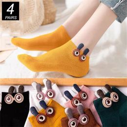 Women Socks 4 Pairs/Set Funny "Big Eyes" Cartoon Ankle For Cute Short Tube Shallow Mouth Ins Fashion Girls Street Gift