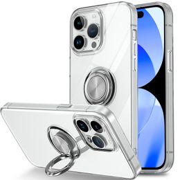 360 Degree Finger Ring Kickstand Soft TUP Clear Cases For iPhone 15 14 Plus 13 12 11 Pro Max Samsung Galaxy S24 23 S22 Plus Ultra Transparent Magnetic Shockproof Cover