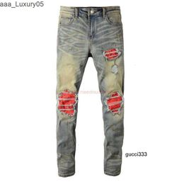 imiri Clothing Pants Wash amari amiiri AM Designer amirl es Jeans Denim amirlies Fog es Fashion Brand am Water Holes Do amis Old Red Patch Slimming Jeans Mens High X11I