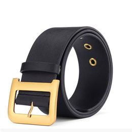 Designe Genuine Leather Belts Mens Womens Fashion Simple Belt Women Wide 5 5cm Big Letter Gold Buckle Waistband For Girl No Box2322