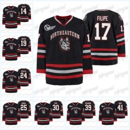 Hockey Hockey Northeastern Huskies Black Ice Hockey Tournament Replica Away Jersey Filipe Ryan Solomon Cayden Primeau Ryan Shea John Picking 30