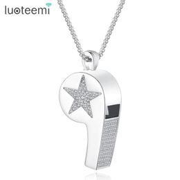 Pendant Necklaces LUOTEEMI Trendy White Gold Colour Whistle Necklace For Women Top Quality CZ Crystal Stars Shaped Jewellery Gift231G