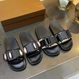 Designer Slippers Mens Slides Plaid Slipper Real Leather Sandal Women Shoes With Belt And Nice Box 501