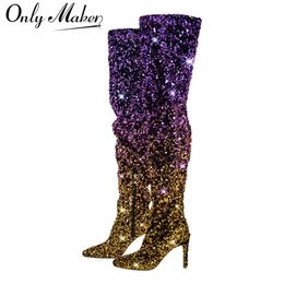 373 Glittery Onlymaker Over Women the Knee Gradient Color Sequins Pointed Toe Stiletto Female Boots 231219 42994 17469