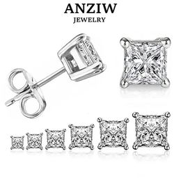 Dangle Chandelier ANZIW Square 925 Silver Stud Earrings For Women Men Zirconia Diamond Earring Wedding Engagement Bridal Jewellery Certified Gifts 231219