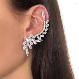 Backs Earrings Fashion Shiny Zircon Ear Clip For Women Exaggerated Crystal Leaf Piercing Cuff Bride Wedding Y2k Jewelry Party Gift 2023