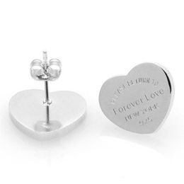 Whole Forever Love design Women stud Stainless Jewelry PLEASE TURN TO Heart charms 10MM 14MM Earring Silver gold rose319N