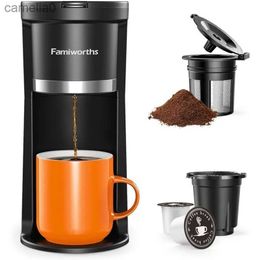 Coffee Makers Famiworths Mini Coffee Maker Single Serve Instant Coffee Maker One Cup for K Cup Ground Coffee 6 to 12 Oz Brew Sizes BlackL231219