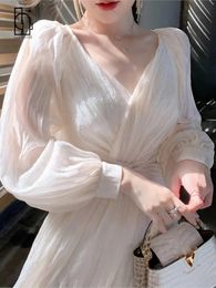 Abiti casual di base Estate francese elegante vestito da festa donna manica lunga casual fata abito midi abito da sera vintage moda coreana 231218