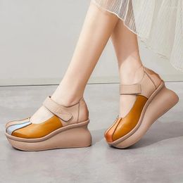 Dress Shoes 2023 Spring Spell Colors Women Genuine Leather Fashion Sneakers Platform Wedge Heel Shoe High Heels Casual Trend