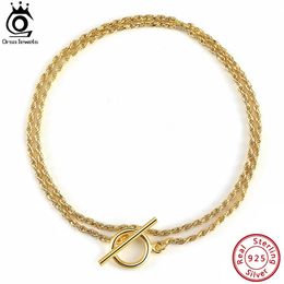 Charm Bracelets ORSA JEWELS Italian Handmade OT Toggle Clasp Bracelet 1.5mm Diamond-Cut Braided Chain 14K Gold Plating 925 Sterling Silver SB121 231218