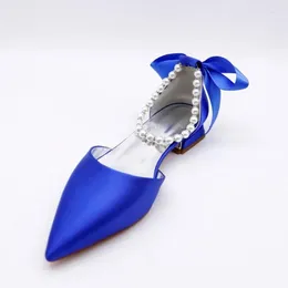 Dress Shoes 2023 Women's Sandals Pointed Silk Headed Hollow Pearl Chain Bow Tie Thick Heel Low Women Sandalias Mujer