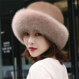 Beanie Skull Caps Winter Women's Faux Fur Hat Lady Warm Cap With Brim Earmuffs2379