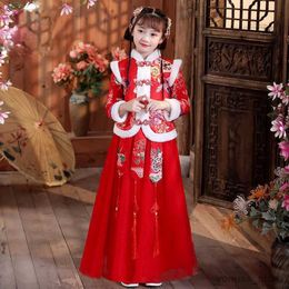 Girl's Dresses Girls' Hanfu New Year's Clothing Children's Warm Cheongsam Chinese Tang Suit Kid Winter Plus Velvet Cute Embroidery Party Dress