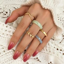 Wedding Rings EN Korean Colourful Geometric Leaves Round Trendy Resin Acrylic For Women Jewellery