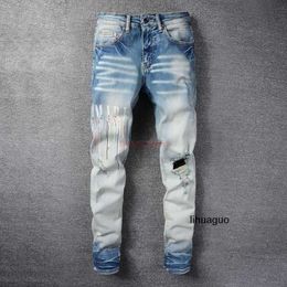 Designer 831 Personality amis imiri amiiri amari Clothing Jeans Denim Pants es amirl High Street New Fashion Blue amirlies Letter Paint am Dotted Hole Jeans Men WS3E