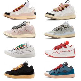 2024 Luxury Designer Shoes fashion Leather Curb Sneakers Pairs Men Women Lace-up Calfskin Rubber Nappa Black Beige Red Mens Trainers