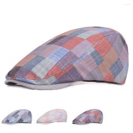 Berets Colourful Plaid Cotton Beret Women's Checked Cloth Peaked Cap Spring Summer Flat Sboy Hats Men's Youth College Style