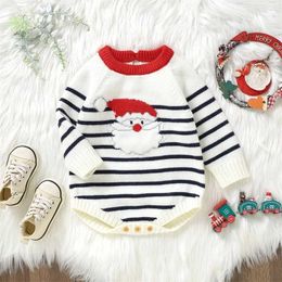 Pullover Christmas Baby Romper Newborn Knit Sweater Clothes Cute Santa Print Striped Long Sleeve Button Bodysuit Knitwear Infant PlaysuitL2312155