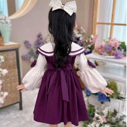 Girl's Dresses Spring Autumn Korean Children Clothing Preppy Style Girls Long Sleeve Princess Sweet Dress Casual Bow Dresses for 2-12Years Kids