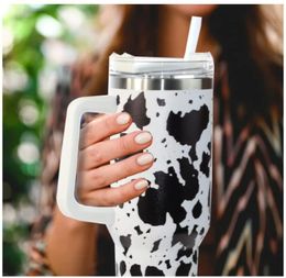 DHL Ship 40oz Stainless Steel Tumblers Cups With Lids And Straw Cheetah Animal Cow Print Leopard Heat Preservation Travel Car Mugs Large Capacity Water Bottles 1121