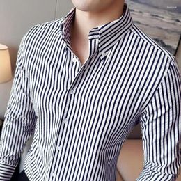 Men's Casual Shirts Plus Size 4XL-M Autumn Seersucker Fabric Long Sleeve Striped For Men Clothing Business Formal Wear Slim Fit Tuxedo