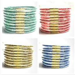 Bangle 9pcs/set Shiny Glitter Stackable Jelly Bangles Bracelets Set For Women Silicone Lightweight Wrist Girls