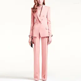 Women's Two Piece Pants Tesco Elegant Women Suit Full Sleeve Pink Blazer Coat 2 Set Office Lady Streetwear Slim Fit Outfits For Working