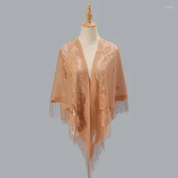 Scarves Lace Hollow Solid Triangle Women's Scarf Flower Embroidered Tassel Single Colour Breathable Shawl
