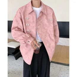 Men's Jackets Autumn And Winter Trends Leather Jacket Large Size Pink Iron Button Chain Design Couple Men