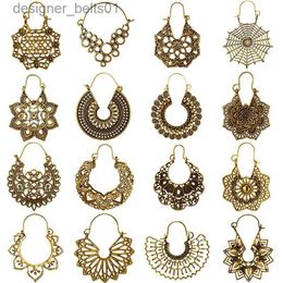 Dangle Chandelier Vintage Gold Silver Colour Metal Dangle Hollow Earrings for Women Geometric Carved Ethnic Earring Indian Jewellery BrincoL231219