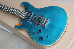 Left handed High Quality Tiger Flame Maple Paul Reed Smis Custom 24 Frets Blue Electric Guitar Mahogany Rosewood Fingerboard