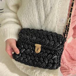 Evening Bags Candy Colour Knitting Shoulder Bag Handmade Crochet Crossbody For Women Glossy Woven Purses And Handbags Chains Phone Flap