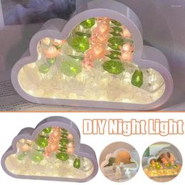 Night Lights DIY Cloud Flower Leaves LED Light Mirror Tulip Lamp Girl Bedroom Ornaments Handmade Girlfriend Kids Gifts