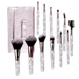 Makeup Brushes 12Pcs/set Diamond-studded Makeup Brushes Gems Makeup Beauty Tools Full Diamond Loose Powder Foundation Concealer Brush Bling 231218