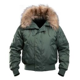 Men's Fur Faux Winter Collar Hooded Tactical Jacket for Men Flight Pilot Bomber Coats Military Thick Warm Outdoor MultiPocket Parka N2B 231218