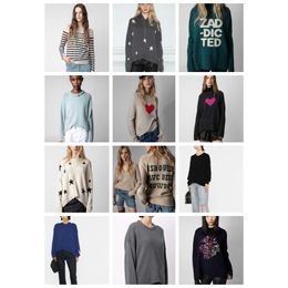23AW Zadig & Voltaire Women's Knits Tees French striped smiley face hot diamond cashmere sweater Women's sweater