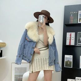 Women's Fur 2023 Style Imitation Collar Denim Coat Pie To Overcome Young Down Cotton Inner Tank