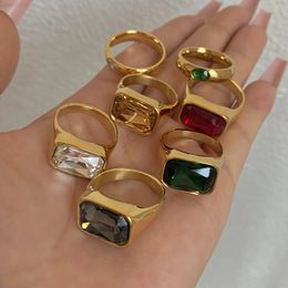 Band Rings Flashbuy Steel Square Green White Zircon Crystal for Women Charm Statement Geometric Fashion Jewelry 231219