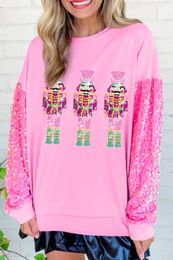 Women s T Shirt Women S Christmas Nutcracker Sweatshirt Pullover 2024 Year Wear Sequins Versatile Top Cartoon Soldier Pink Sweater For Women 231219