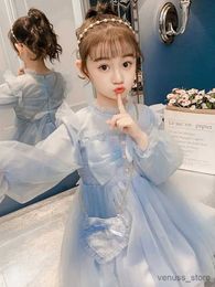 Girl's Dresses Girls Dress Kids Clothes Lantern Sleeve Lace Princess Party Dresses Children Clothing Ball Gown with Bag 2 Color 4-9Y