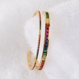 Bangle Double Layer Cuff Bangle Bracelet Gold Colour Copper Multi Colour Rainbow Bangles for Women Girls Fashion Jewellery 231218