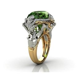 14K Yellow Gold Colour Emerald Gemstone Ring for Women Fine Anillos De Anel Bijoux Femme Jewellery Bizuteria Jade 2203092704