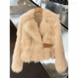 Women's Fur Woman High Quality Collar Coats Female Winter Casual Fashion Jacket Fake Overcoat Soft Warm Coat G164