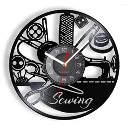 Wall Clocks Seamstress Sewing Room Decor Machine Contemporary Clock Tools Record Fashion Store Art