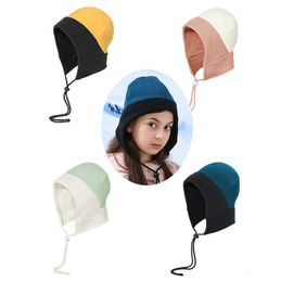 Fashion Patchwork Kids Hat Winter Windproof Ear Protective Hat With Adjustable Rope Outdoor Sports Head Cover Wholesale 4 Nice Colours